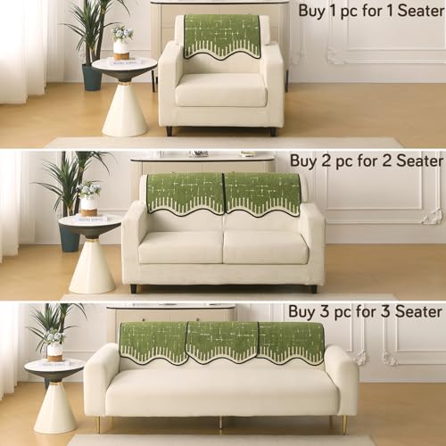 Image of HOKIPO 1 PC Backrest Mat for Sofa Cover | Luxury Supple Soft Wavy Mat with Anti Slip Backing, Green (AR-6217-GRN)