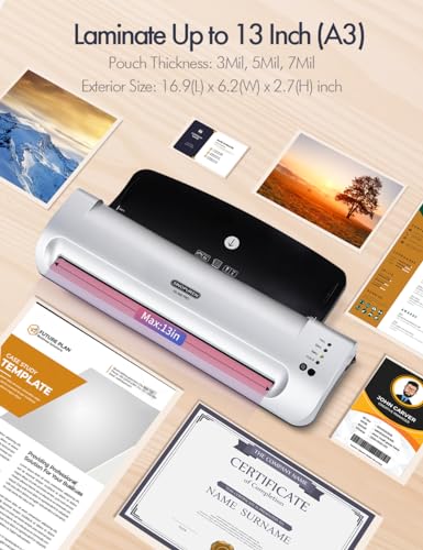 13-Inch Thermal Laminator with Paper Cutter & Corner Rounder – Fast Warm-Up, Jam-Free, Includes 10 Pouches – for Teachers, Crafts & Office Use image 7