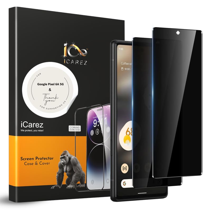 iCarez Anti-Spy Privacy Tempered Glass Screen Protector Guard for Google Pixel 6A 5G [Fingerprint Unlock Not Supported] [Pack for 1]