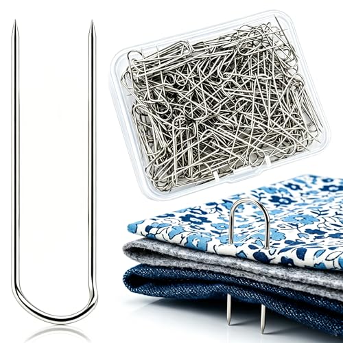 Elempony 100Pcs U Shaped Fork Pins Stainless Steel U Clips for Sewing Fabric Blocking Tools for Quilting Shadow Box Fasteners for Display Craft Supplies for DIY Projects