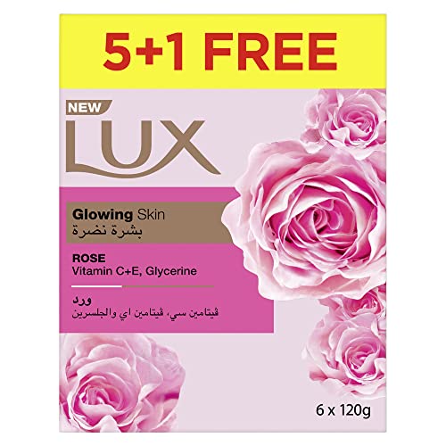 LUX Bar Soap For Glowing Skin Rose With Vitamin C E and Glycerine 120g (Pack of 6) Pink 23747
