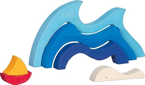goki Evolution 58317 – Designpuzzle Wellen und Segelboot aus Holz – Stapelspiel zum kreativen Spielen – Made in Europe