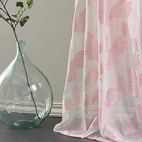 image for KEQIAOSUOCAI Pink Leaf Jacquard Sheer Scarf Curtains for Baby Girls Ro
