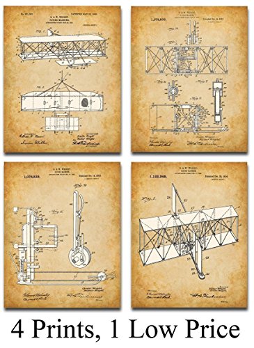 Original Wright Brothers Patent Art Prints - Set of Four Photos (8x10) Unframed
