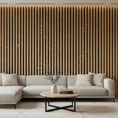 Image of Luxury Black & Gold Louver Wooden wallpepar for wall Home & Office Self-Adhesive, Waterproof PVC Wall Sticker for Living Room TV Unit Background & Bedroom Accent Wall (45X300 CM)