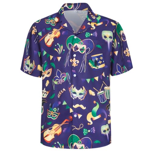 Regenboog Men Mardi Gras Shirt Print Short Sleeve Button Down Shirt Males Funny Tropical Casual Hawaiian Beach Shirts St. Patrick Day M Purple3