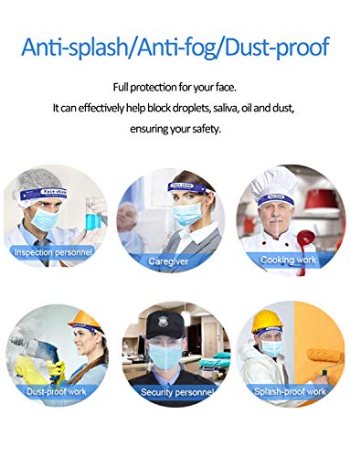 HUHETA Safety Face Shields 10 Pack, Protective Face Shield Mask with Clear Wide Visor, Lightweight Transparent Dustproof Windproof Full Face Shield, Elastic Band for Women Men with 2 Protective Films - Thumbnail 5