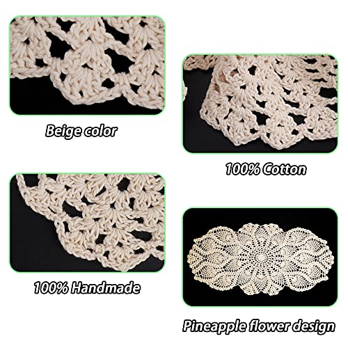 Qxzvzem One Piece 23 x 12 Inch Oval Doilies Crochet for Dressers and End Tables Crafts Disposable Small Valentines Doilies Cloth Lace Placemats Coasters Beige Cotton Tablecloth - Thumbnail 4