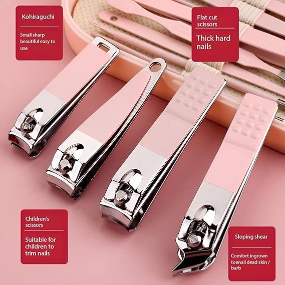 ABTER Stainless Steel Personal Care Set, 14pcs Nail Clipper Set, Manicure Pliers Ear Spoon Needle, Beauty and Nail Tools Set, Portable Beauty Tool Set, Travel Nail Kit for Men and Women (PINK) 3