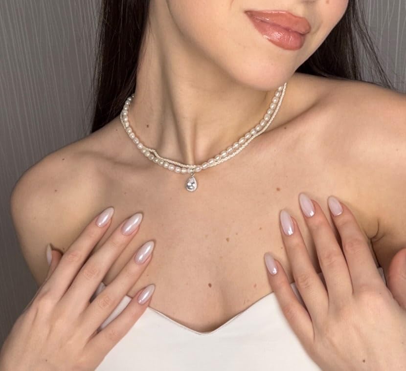 IDOKAWA Layer Chain Freshwater Pearls Necklace for Women, Adjustable Extension Chain Necklace Fashion Vintage Jewelry Gifts For Wife Women Her for Birthday - Image 4