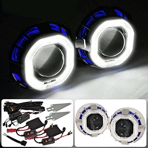 AJP Distributors 2.5 Bi Xenon Projector Lens Headlight Lamp Retrofit Dual Halo Angel Eyes Blue White Chrome Shroud Hid 6K