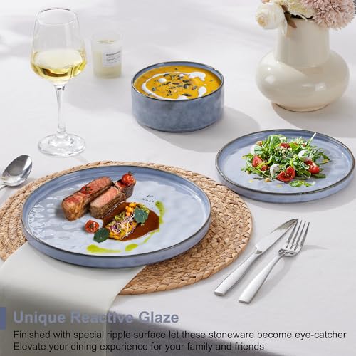 Herogo Set di stoviglie da 12 pezzi, in gres porcellanato, per 4 persone, piatti e ciotole in smalto reattivo, adatto al microonde e alla lavastoviglie, resistente a scheggiature e graffi, blu - immagine 6