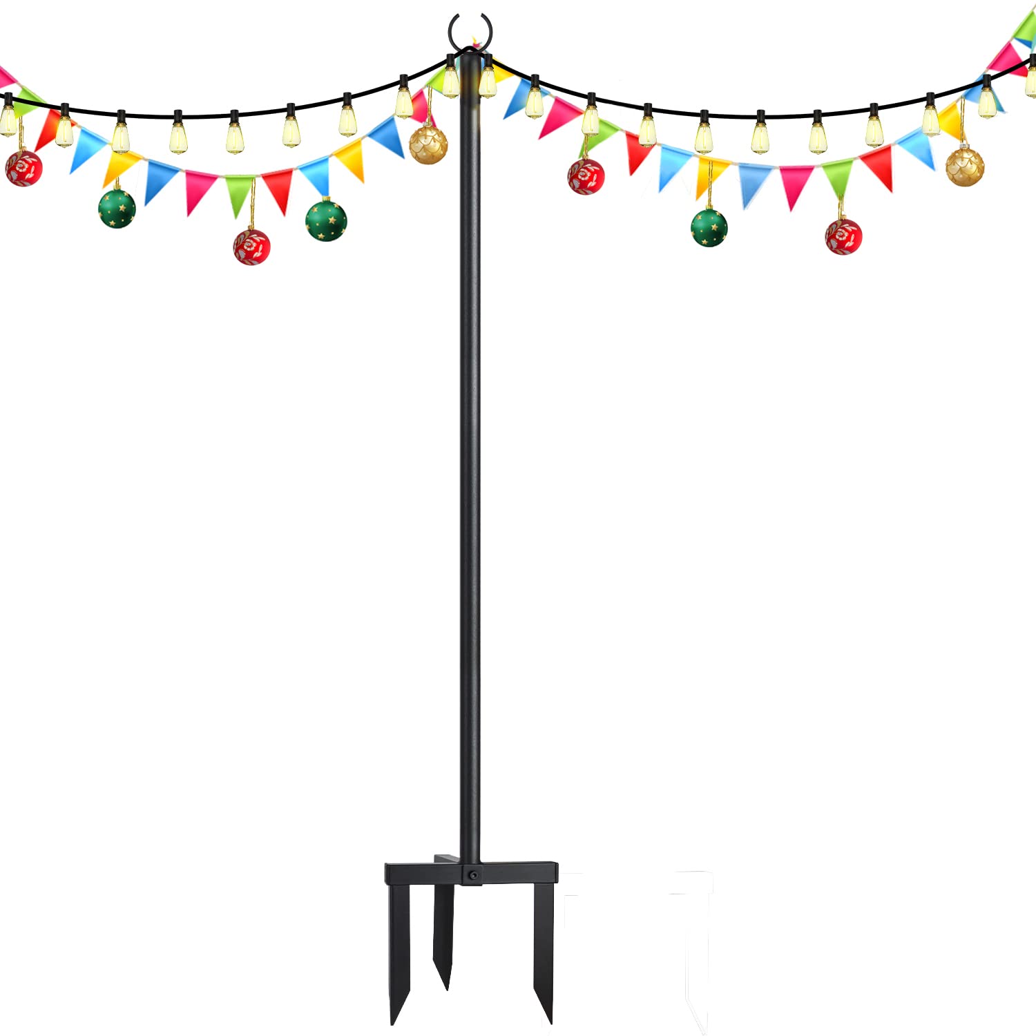 VyGrow String Light Poles 1 Pack, 10ft Light Poles, Triangular 3Claw