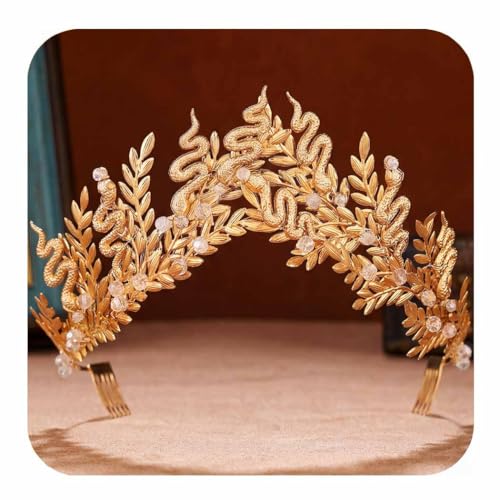 BARTOSI Gold Medusa Crown Greek Goddess Headpiece Leaf Bridal Tiara Headband Bride Wedding Hair Accessories for Women
