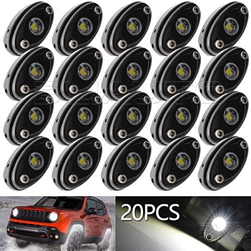 BLIAUTO White LED Rock Lights for Trucks Jeep Offroad UTV RZR SUV ATV RV Pickup Boat Neon Underglow Light 20Pods Waterproof Underbody Trail Fender Lighting Glow Trail Rig Lamp Shockproof