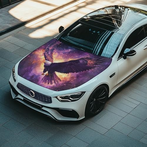 Image of Bald Eagle Print Car Hood Cover, Elastic Fabric Car Hood Protector Car Hood Flag Waterproof Auto Exterior Accessories for Car Hood Decoration and Protection