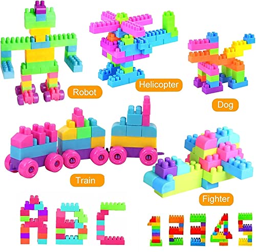 Image of Toyshine 120 Pieces Building Block Toy with Wheels for Kids, Construction BRIC Stacker Learning Educational Fun Toy for Boys Girls Toddler