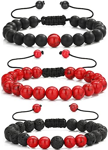 MengPa Beads Bracelets Mens Lava Rock Stone Beaded Anxiety Essential Oil Volcanic Bracelet Set