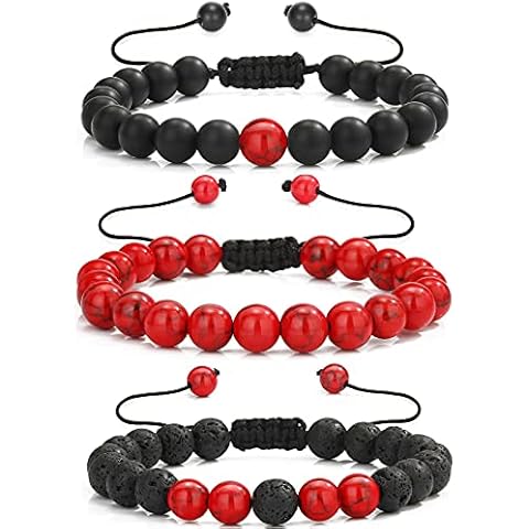 MengPa Mens Beaded Bracelets Bracelet Lava Rock Beads Stone Trendy Jewelry Sets Gifts for Him Boyfriend Howlite-Red US4557A Cover