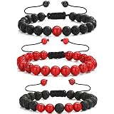 MengPa Beads Bracelets Mens Lava Rock Stone Beaded Anxiety Essential Oil Volcanic Bracelet Set Howli