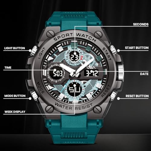 Image of V2A Stryke-TERRAX 5220 Analog-Digital Sports Watch for Men | Bold 3D Dial Design | 50M Waterproof Quartz Watch with Alarm, Stopwatch, Day-Date & Backlight | Rugged Everyday Performance
