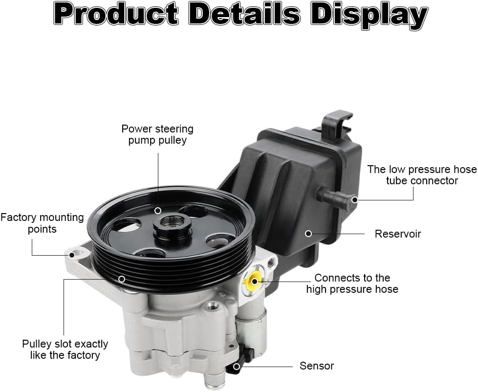 Power Steering Pump with Pulley & Reservoir Compatible with Mercedes-Benz E350 SLK350 2012 2013 2014 2015 2016, Compatible with Mercedes-Benz E400 2015-2018, Replacement for 0064665701, 21-619