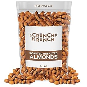 Roasted Almonds Unsalted – Fresh and Delicious Guilt Free Healthy Keto Snack Whole Unsalted Nuts Steam Pasteurized Packed in Resealable Bag, Low Calories, Vegan, Gluten-Free, 3lb