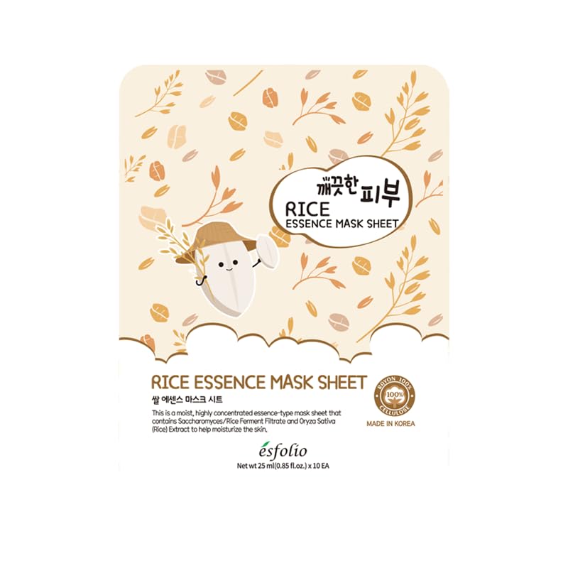 esfolio Rice Essence Sheet Mask– Hydrating & Moisturizing Face Mask for Glowing Skin – Anti-Aging Korean Skincare with Rice Ferment Filtrate – Facial Mask (Pack of 10) - Image 2