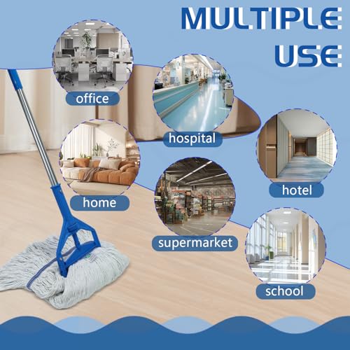 Image of Commercial Cotton Mop | Heavy-Duty Industrial Mop | 2 Replacement Heads | 152cm Stainless Steel Handle | Professional Institutional Cleaning (A)