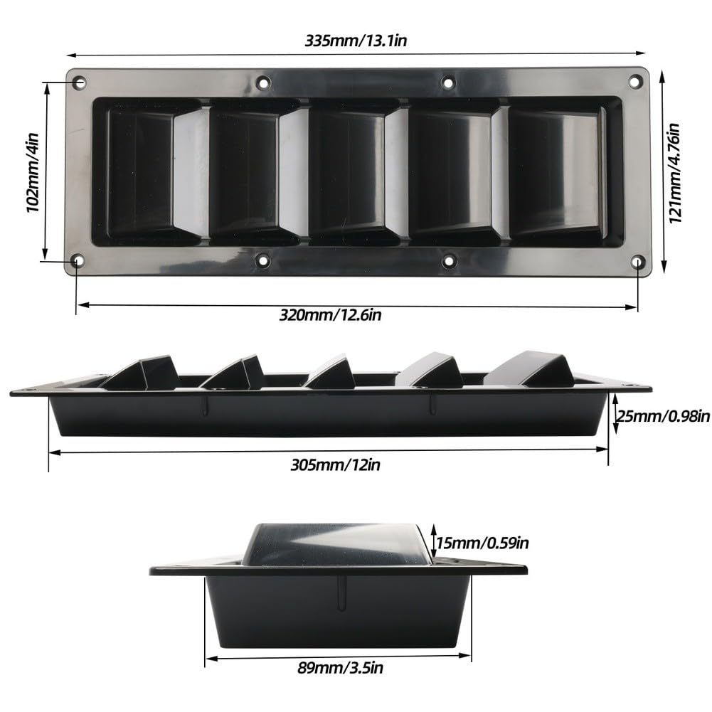 Cubierta de ventilación de 5 láminas para autocaravana, barco y remolque, rejilla de ventilación ABS negro/blanco, tapa universal para montaje en pared o hueco, incluye tornillos de