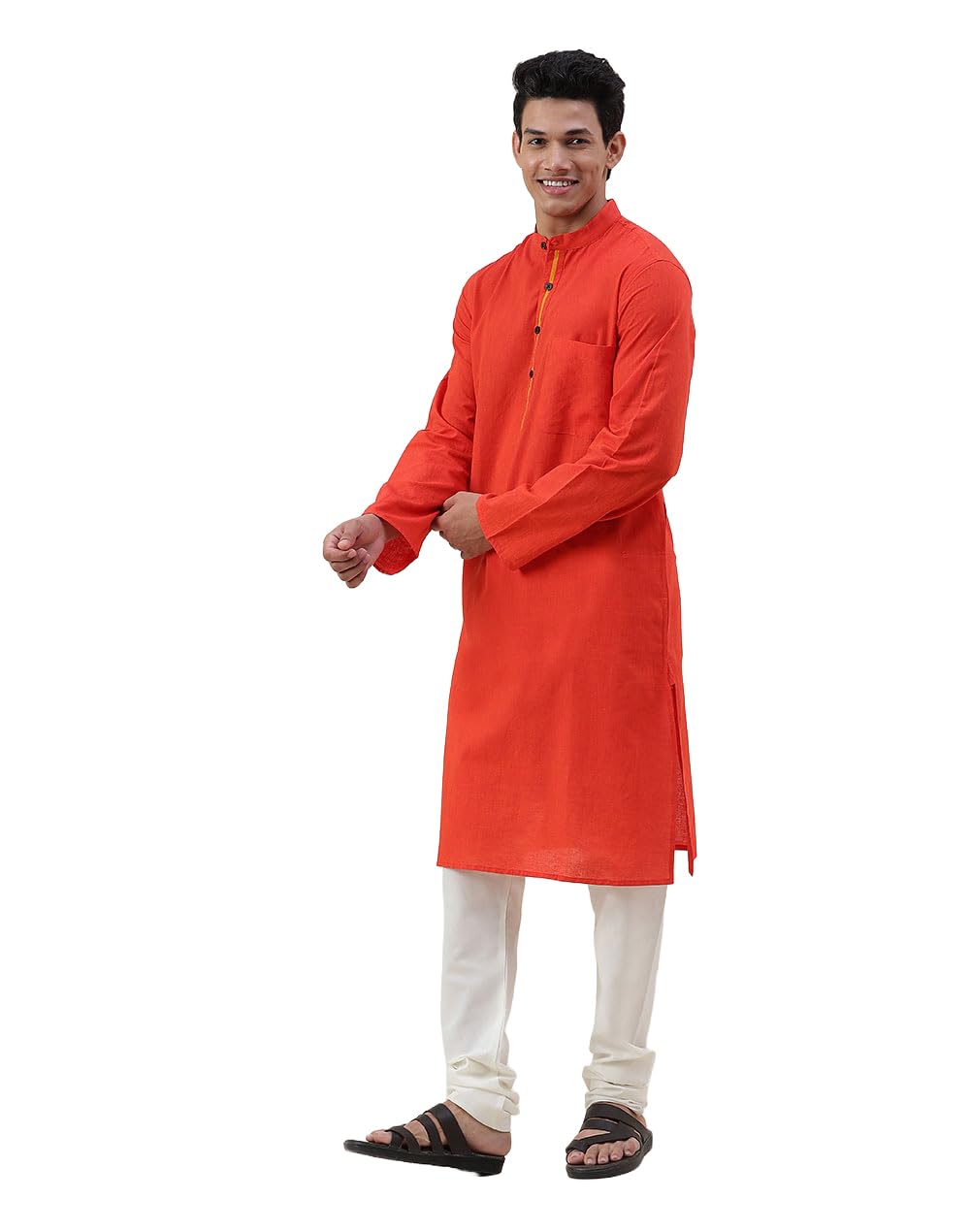 fabindia Orange Cotton Woven Slim Fit Long Kurta-picture-37