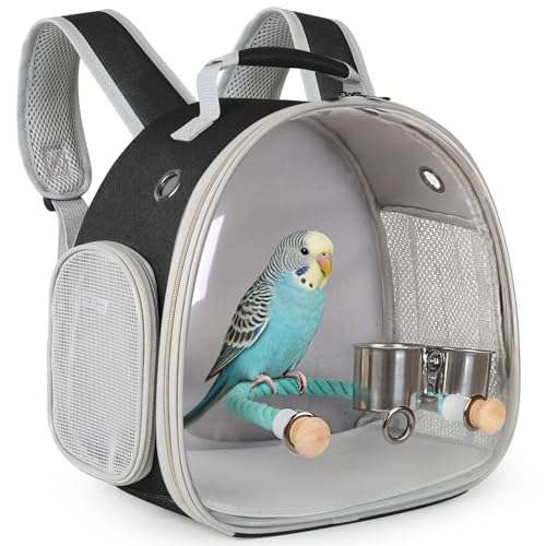halinfer Mochila de viagem pequena para pássaros, gaiola para transporte, mochila com braçadeira, suporte para periquito, periquito, periquito, veterinário, bolsa preta