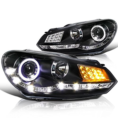 Spec-D Tuning LHP-GLF10JM-8V2-TM R8 Style Led Signal Halo Black Projector Headlights For Vw Golf Mk6 Gti