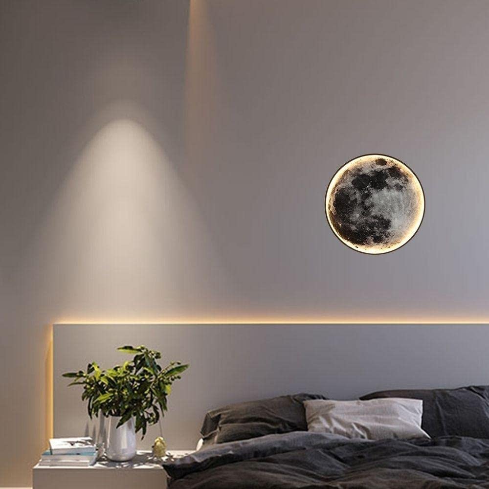 Luna - Lampada da parete a LED, luce soffusa in stile nordico, lampada da parete con telecomando, a risparmio energetico