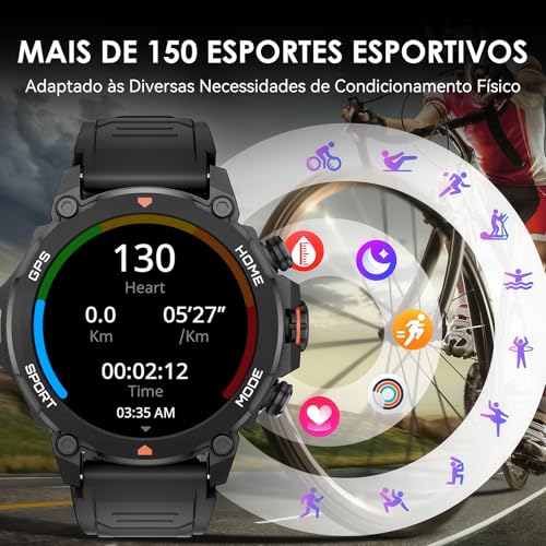 AURAFIT Smartwatch Relogio Inteligente Masculino Relógio Inteligente, GPS 150+ Monitoramento Esportivo, Altímetro Barômetro Bússola, Chamadas Bluetooth, 5ATM a Prova d'Agua, Tela AMOLED 3,6 cm - Imagem 5