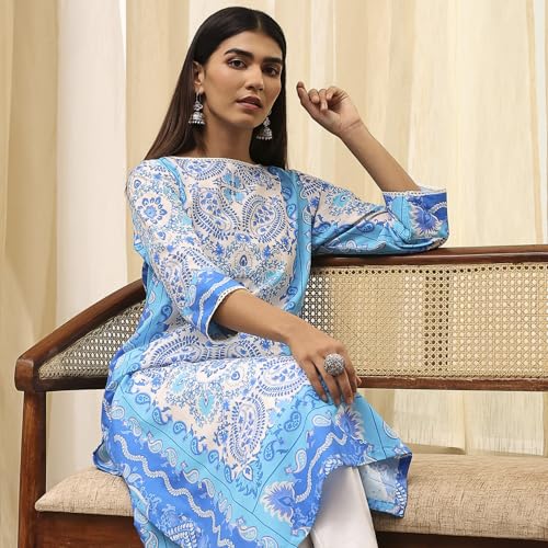 Image of BIBA Women Cotton Straight Fit Straight Printed Kurta