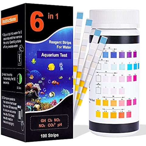 NiHome 100PCS Test Strips, Monitor Aquarium Water Quality, Test pH, Free Chlorine, Nitrate, Nitrite, Hardness and More, Accurate 6-In-1 Water Problems Testing for Fish, Use Weekly When Problems Appear Cover
