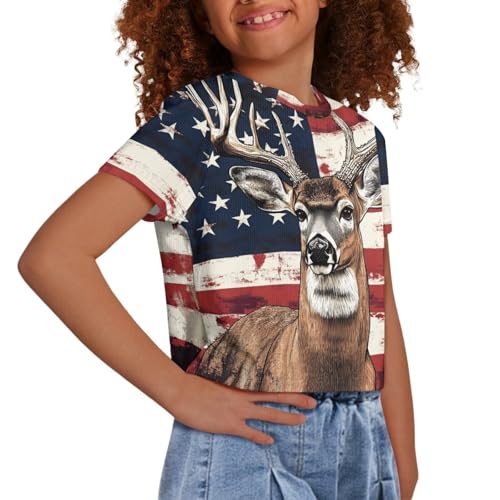 Image of Girls Summer Crop Top Outfits Short Sleeve T Shirts Kids Cute Clothes Tees Blouse