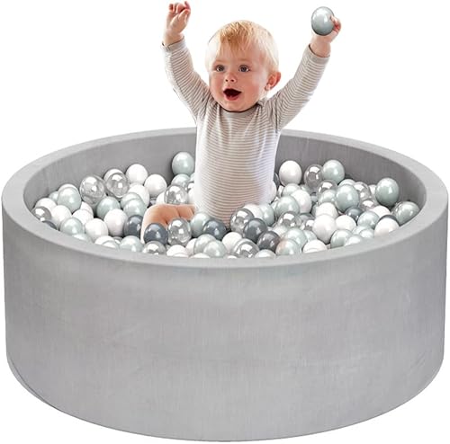 TuKIIE Piscina de bolas de espuma para niños pequeños y niños, 35 pulgadas, suave piscina redonda para bebé, corralito para guardería, al aire