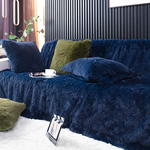 YUSOKI Faux Fur King Blanket(Navy Blue,90" x 104"),Whithout Pillows,Winter Lightweight Plush Fuzzy Soft Cozy Microfiber Comfy Bed Blanket for Women Kids Girls Couch Sofa Washable