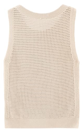 Image of Womens Knit Sweater Vest Summer Tank Tops Round Neck Crochet Hollow Out Sleeveless Crop Top