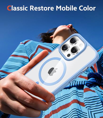 Image of FNTCASE for iPhone 13 Pro Case: Clear Magnetic Phone Cases with Screen Protector Compatible with Magsafe Slim Anti Yellowing Rugged Protective Transparent Cell Phone Cover (B-Sierra Blue)