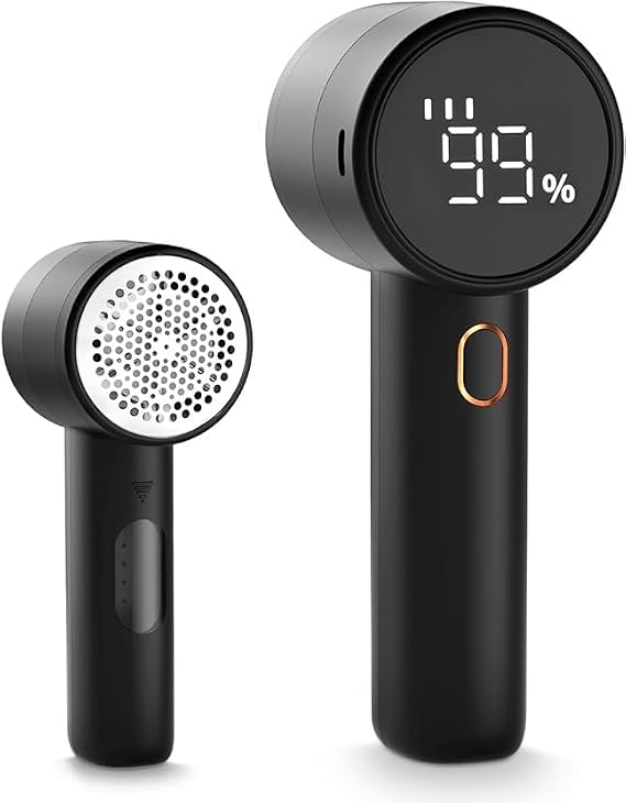 Portable Fabric Lint Remover with LED Display, 3-Speed Electric Clothes Shaver, 6-inch Compact Design for Travel, Sweaters, Coats, Socks, Bedding (Black)