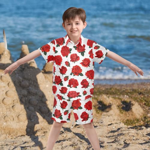 Image of CaTaKu Boys Hawaiian Button-Down Shirts and Short Sets, Boys Summer Outfits 2 Piece Clothes Set Size 3-10T
