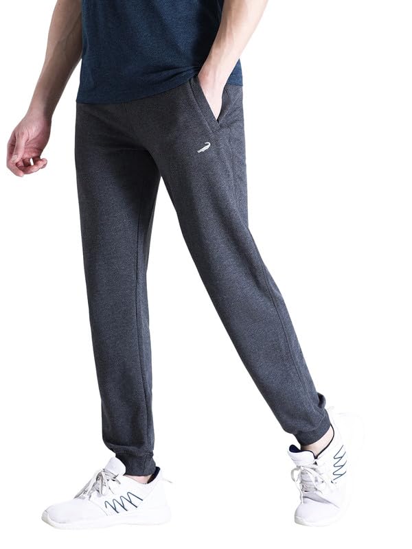 Image of CROCODILE Men Solid Ankle Length Joggers | French Terry Cotton | Drawstring Waist | 3 Pockets
