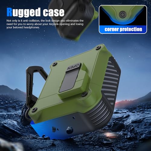 Image of RFUNGUANGO AirPods 2 Case with Lock Magnetic Lid, Olive Green