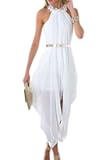 Women's Sheer Chiffon Folds Hi Low Loose Dress Delicate Gold Belt