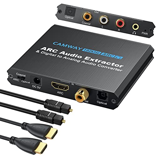CAMWAY Convertisseur Audio DAC, ARC HDMI avec Convertisseur Audio Stéréo SPDIF Optique Numérique HDMI Coaxial et Analogique 3,5 mm L/R