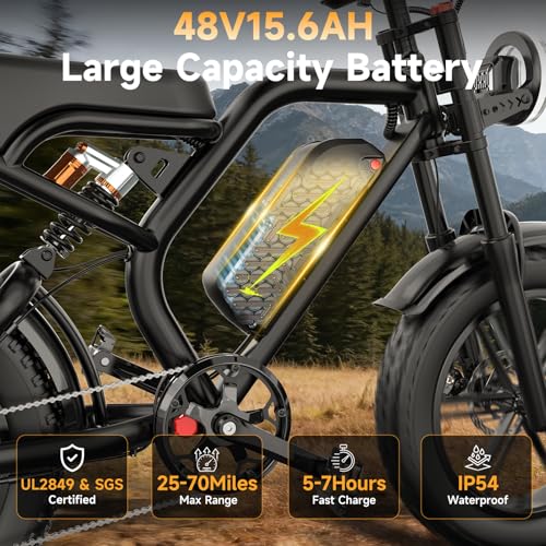 Electric Dirt Bike for Adults – Peak 1500W/3000W Electric Bikes, 48V/52V 15.6Ah/25Ah/40Ah, 50-100 Mile Range(PAS Mode), 16/20 Inch All-Terrain Fat Tire Motorcycle