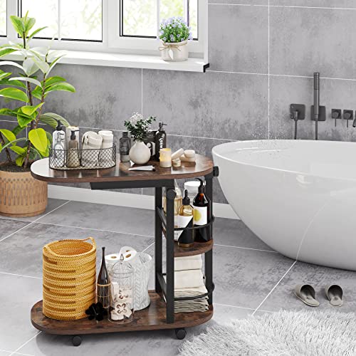 Tribesigns Side Table Height Adjustable C Table With Wheels, Overbed Bedside Table, Snack Table, Tv Tray With Storage Shelves, Chair-Side Table For Living Room Bedroom #TOP5